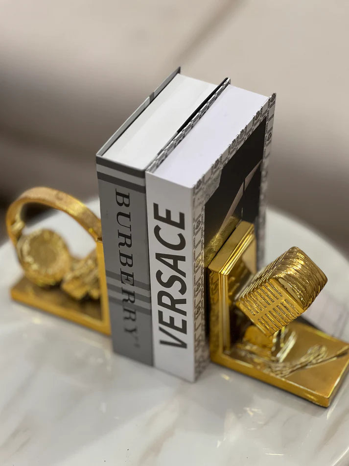Gold Mic Headphones Bookends