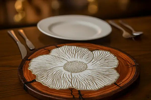 Table Mat with White Flower Design(4 Pcs)