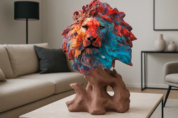 Colorful Lion Face Sculpture