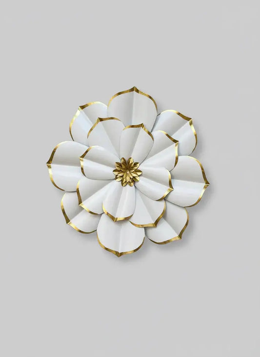 Elegant White Gold Metal Flower Wall Art