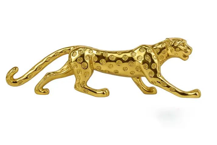 Golden Leopard Figurine - Leaping Pose