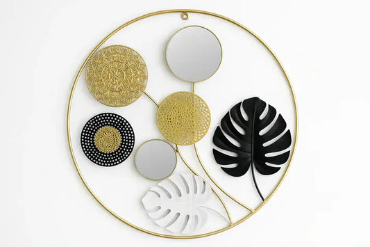 Circular Gold Metal Wall Art with Mixed Elements