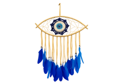 Handwoven Evil Eye Wall Art with Feathers