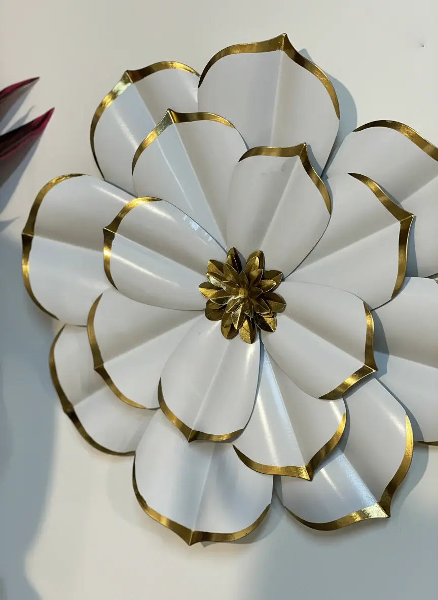 Elegant White Gold Metal Flower Wall Art
