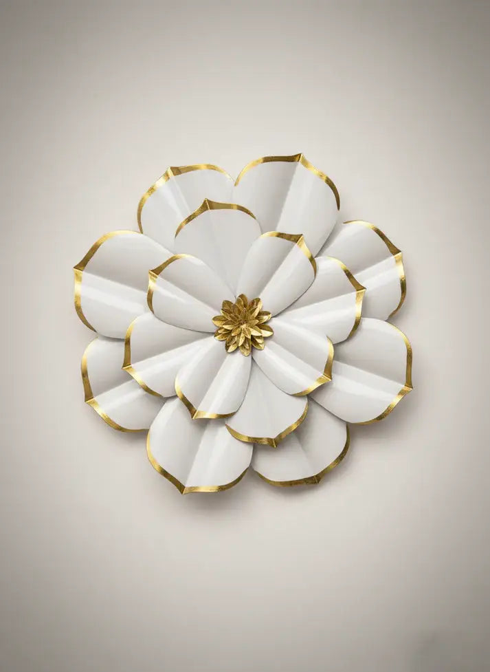 Elegant White Gold Metal Flower Wall Art