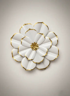 Elegant White Gold Metal Flower Wall Art
