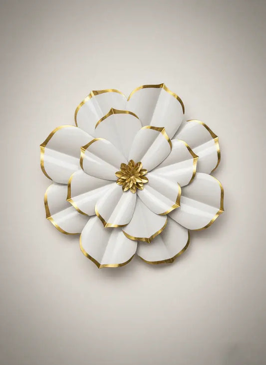 Elegant White Gold Metal Flower Wall Art