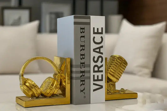 Gold Mic Headphones Bookends