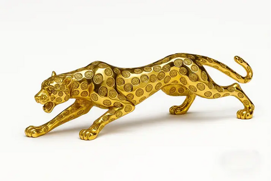 Golden Leopard Figurine - Leaping Pose